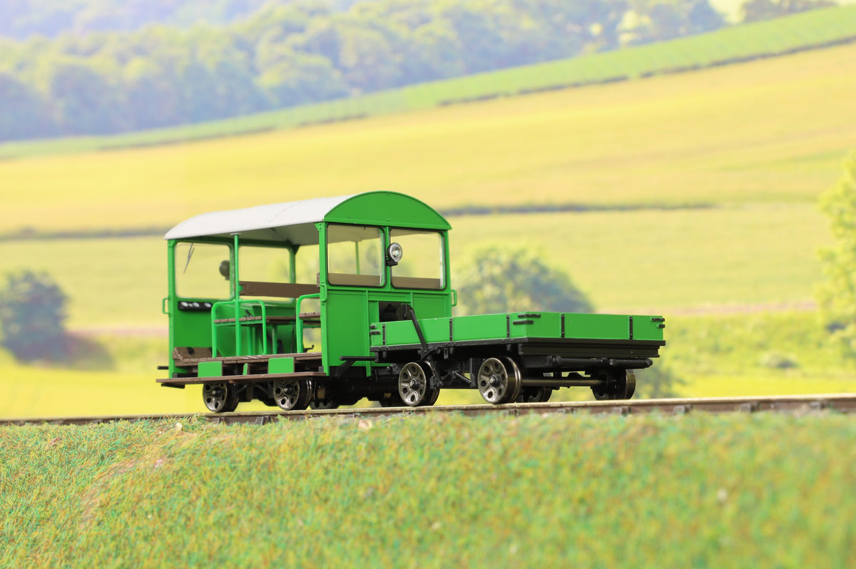 Ellis Clark Trains E1017U Finescale O Gauge Wickham Trolley &amp; Trailer, BR (SR) Green &#39;Un-numbered&#39;