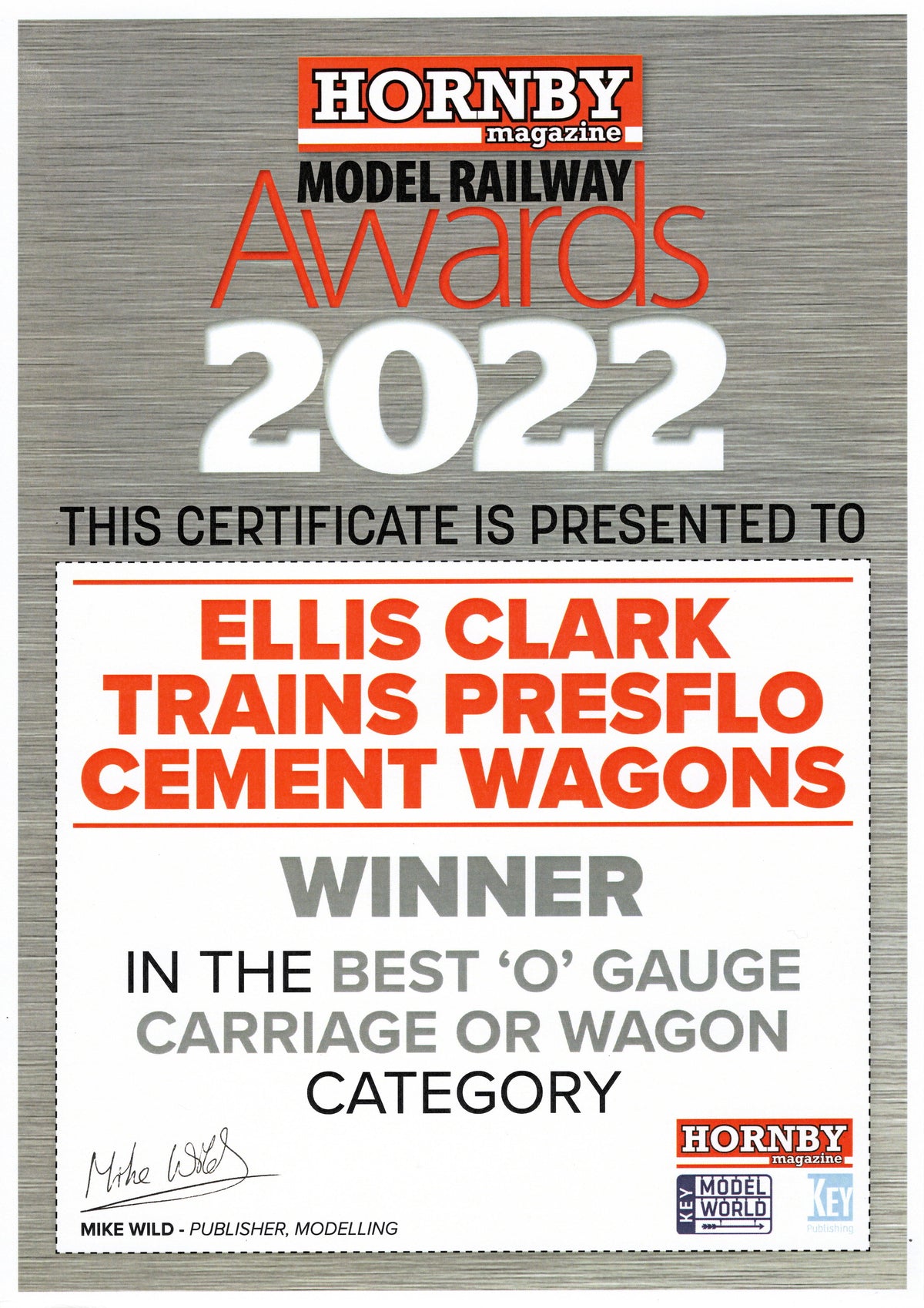 Ellis Clark Trains E3008C Finescale O Gauge Presflo Wagon Plain Grey &#39;8611&#39; (TOPS w/Marketing Board)
