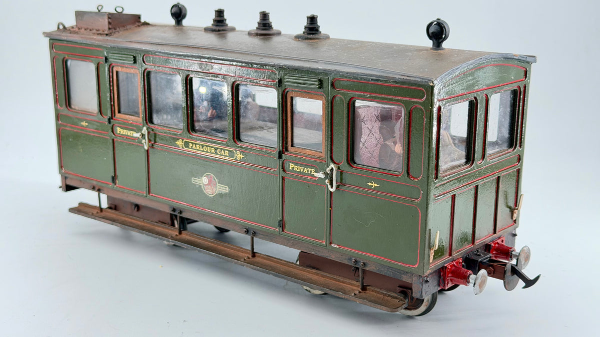 Kit-Built 16mm (45mm Gauge) Narrow Gauge Bogie Parlour/Observation Coach, Lined Green