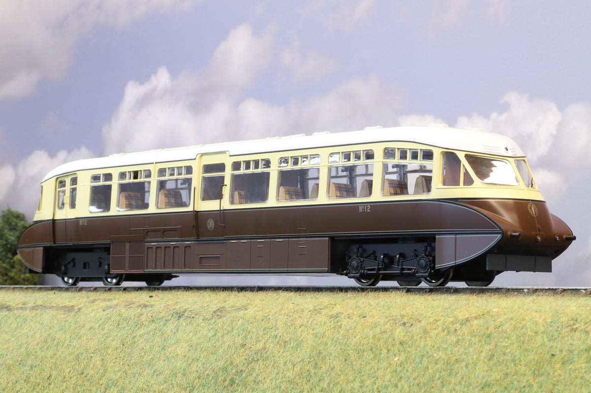 Dapol Finescale O Gauge 7D-011-001 Streamlined Diesel Railcar No. 12,  Lined GWR (Monogram) Choc/Cream, DCC Sound