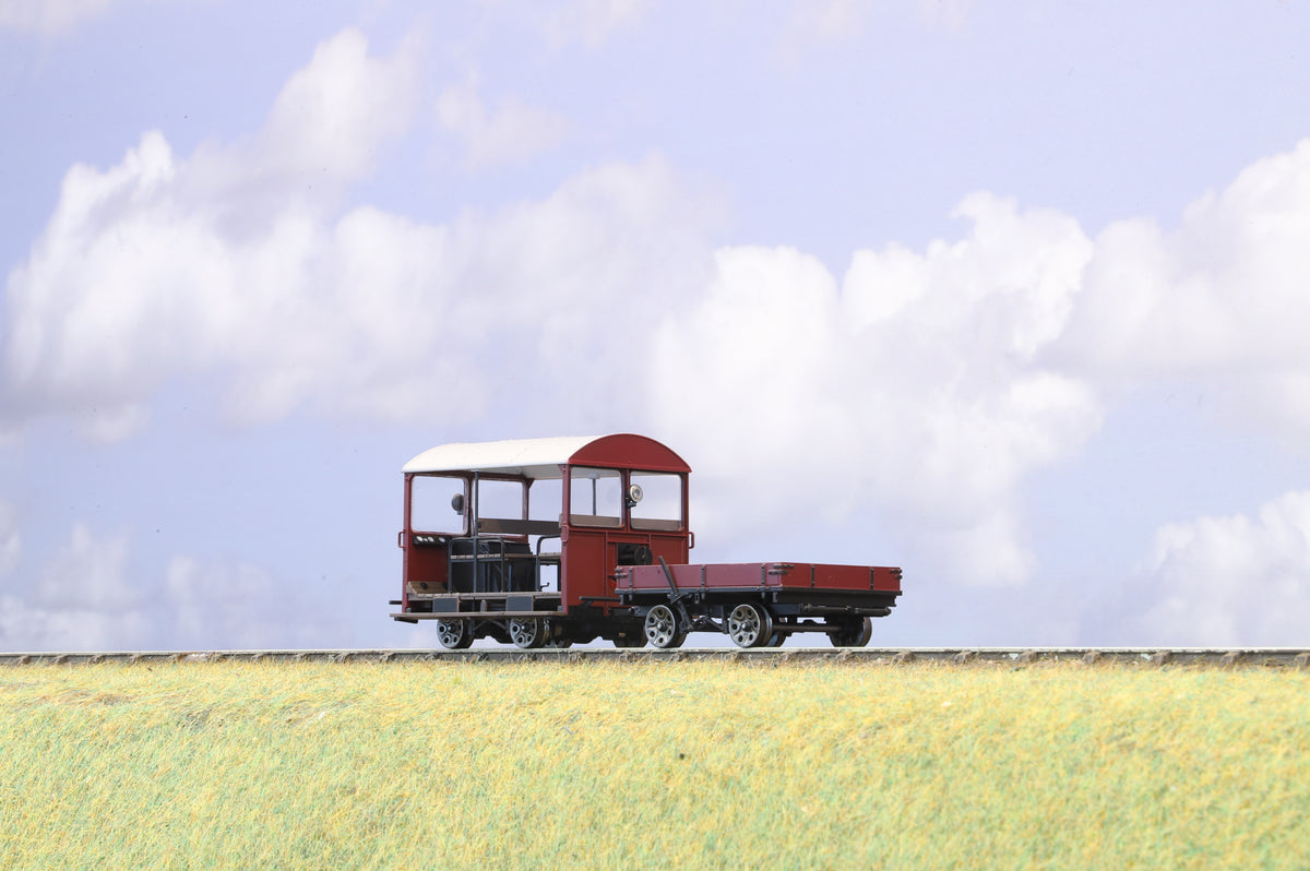 Finescale O Gauge Ellis Clark Trains Wickham Trolley & Trailer, Plain Maroon, Unnumbered