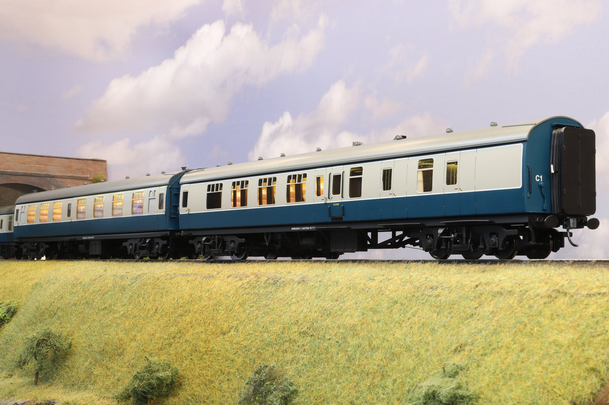 Darstaed Finescale O Gauge Pack of 4 MK1 Coaches (2 X BSK, SK, CK) BR Blue &amp; Grey (Unnumbered) Commonwealth Bogies