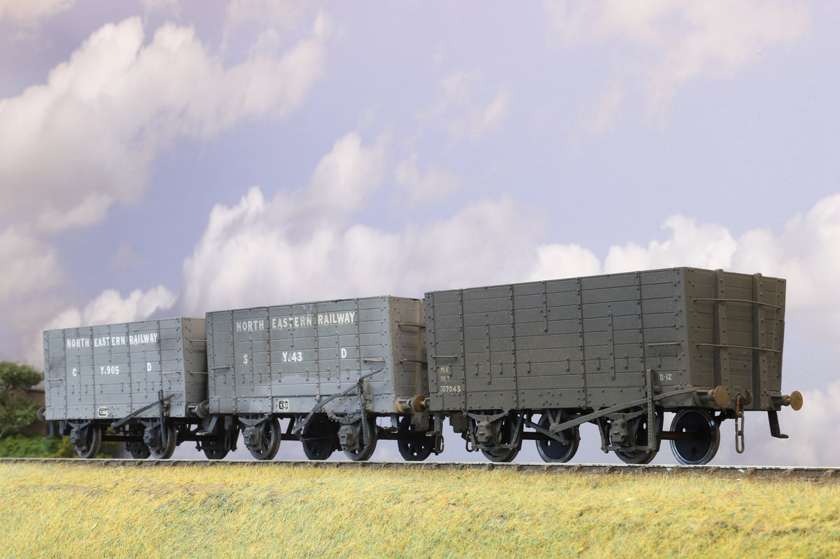 Finescale O Gauge (Kit-Built) Rake Of 3 NER Coal Hoppers, Weathered
