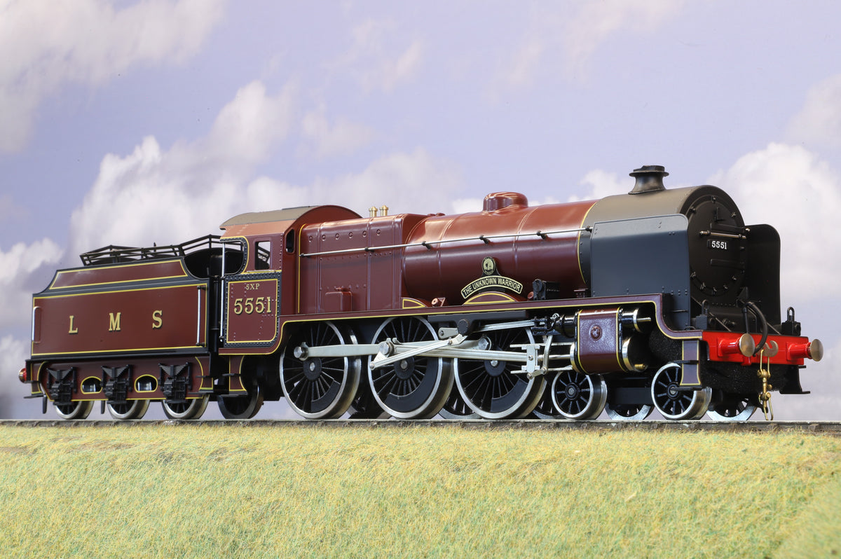 Ace Trains Coarse Scale O Gauge LMS Patriot No. 5551 'The Unknown Warrior', Crimson Lake 2/3 Rail Operation