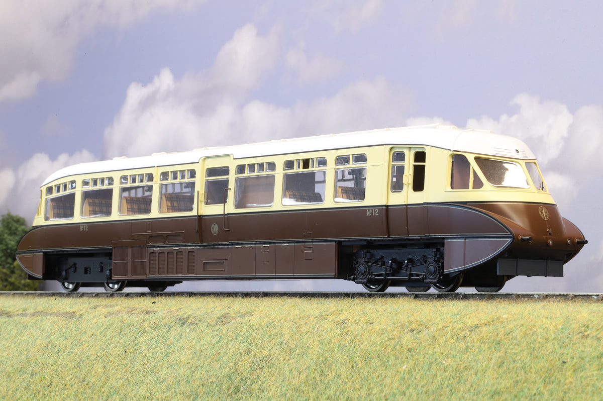 Dapol Finescale O Gauge 7D-011-001 Streamlined Diesel Railcar No. 12,  Lined GWR (Monogram) Choc/Cream, DCC Sound