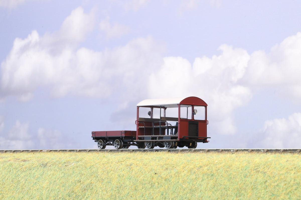 Finescale O Gauge Ellis Clark Trains Wickham Trolley & Trailer, Plain Maroon, Unnumbered
