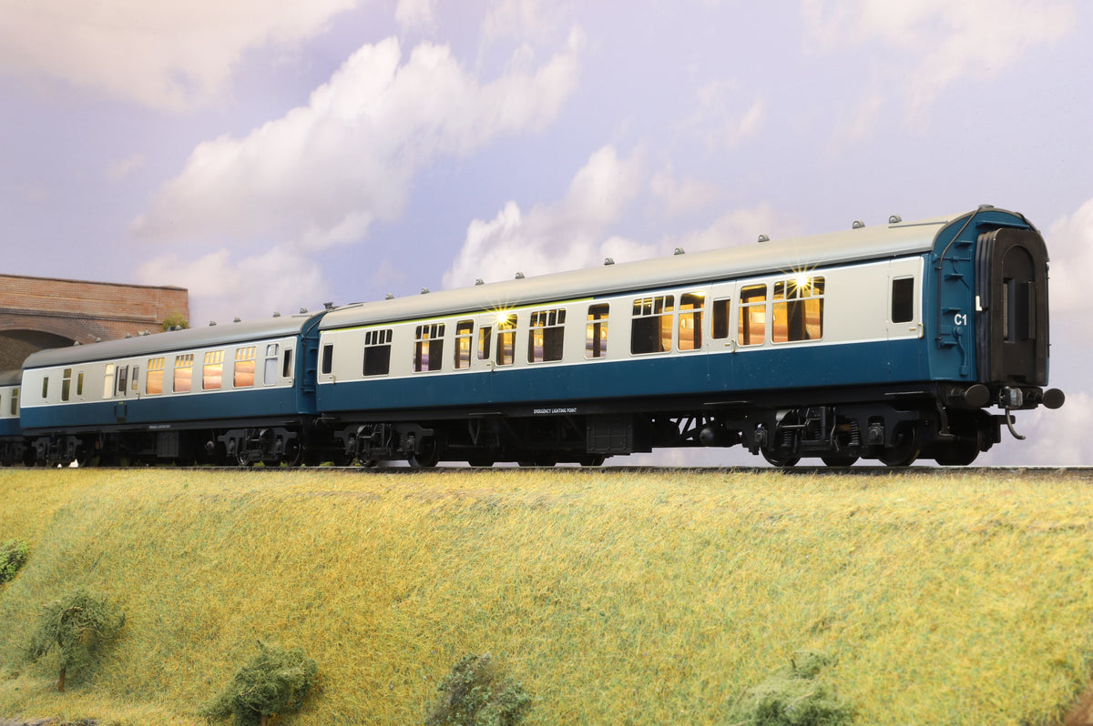 Darstaed Finescale O Gauge Pack of 4 MK1 Coaches (2 X BSK, SK, CK) BR Blue &amp; Grey (Unnumbered) Commonwealth Bogies