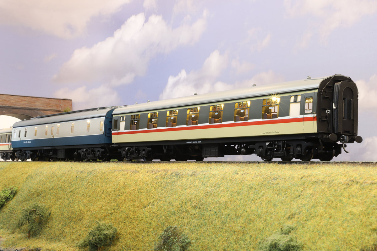 Darstaed Finescale O Gauge Pack of 4 MK1 Coaches (BCK, RU, RFO, SLF/S) 3 BR Intercity + 1  Blue &amp; Grey (Unnumbered) Commonwealth Bogies