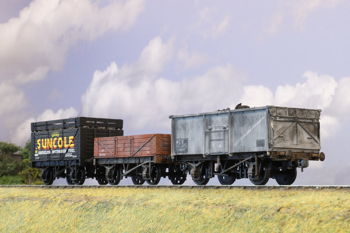 Skytrex Finescale O Gauge 3 x Open Wagons (Weathered)
