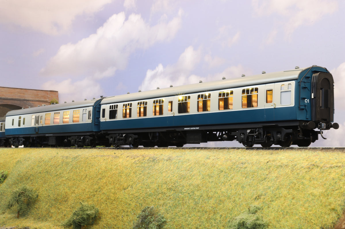 Darstaed Finescale O Gauge Pack of 4 MK1 Coaches (2 X BSK, SK, CK) BR Blue &amp; Grey (Unnumbered) Commonwealth Bogies