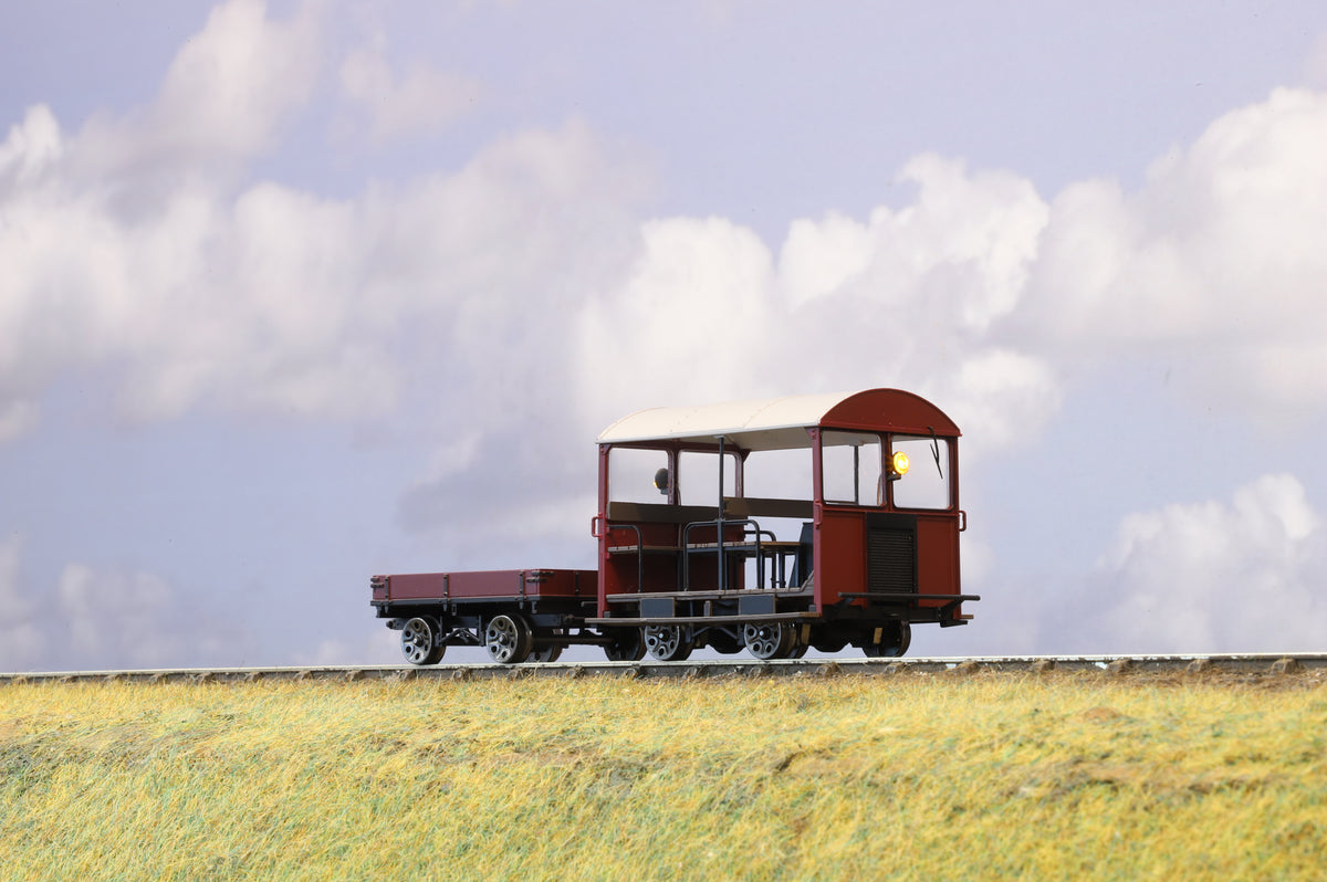 Finescale O Gauge Ellis Clark Trains Wickham Trolly & Trailer, Plain Maroon, Unnumbered