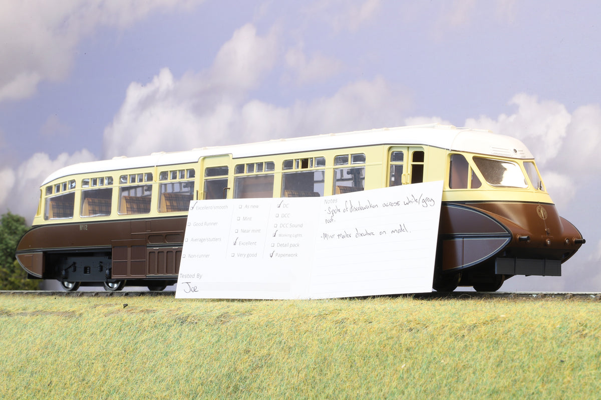 Dapol Finescale O Gauge 7D-011-001 Streamlined Diesel Railcar No. 12,  Lined GWR (Monogram) Choc/Cream, DCC Sound