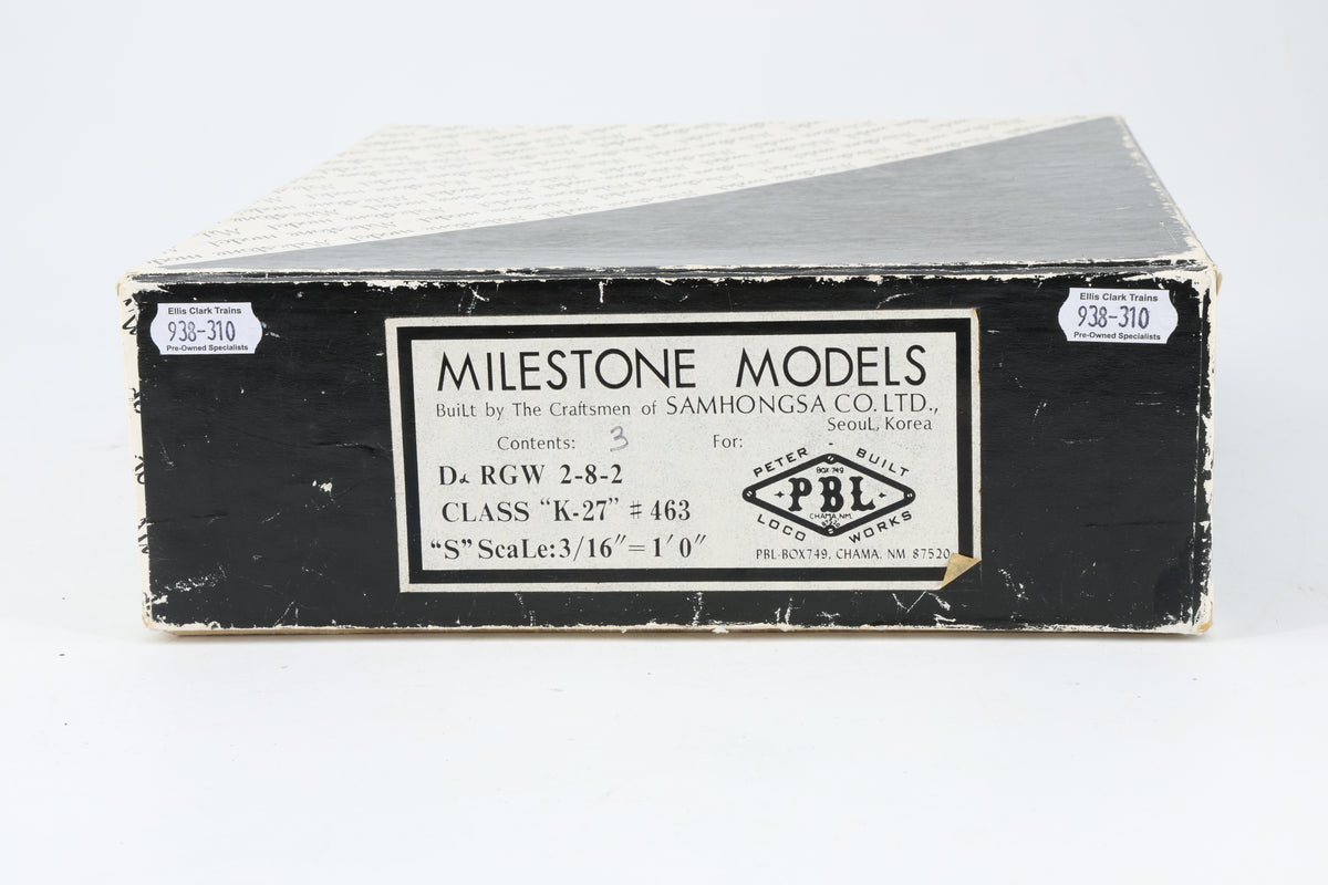 P–B–L Milestone Models Sn3 Rio Grande Southern K-27 2-8-2 No. 463 Weathered