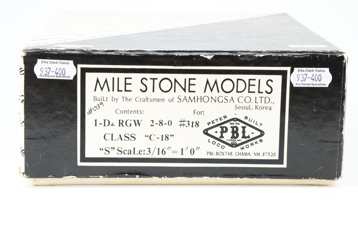 P–B–L Milestone Models Sn3 D&RGW C-18 2-8-0 No. 318 Weathered