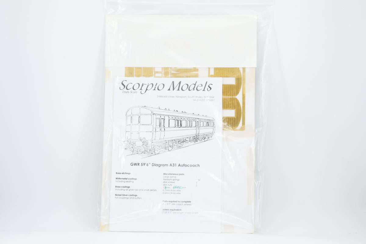 Scorpio Models Finescale O Gauge GWR/BR 59'6" Dia A31 Autocoach Kit