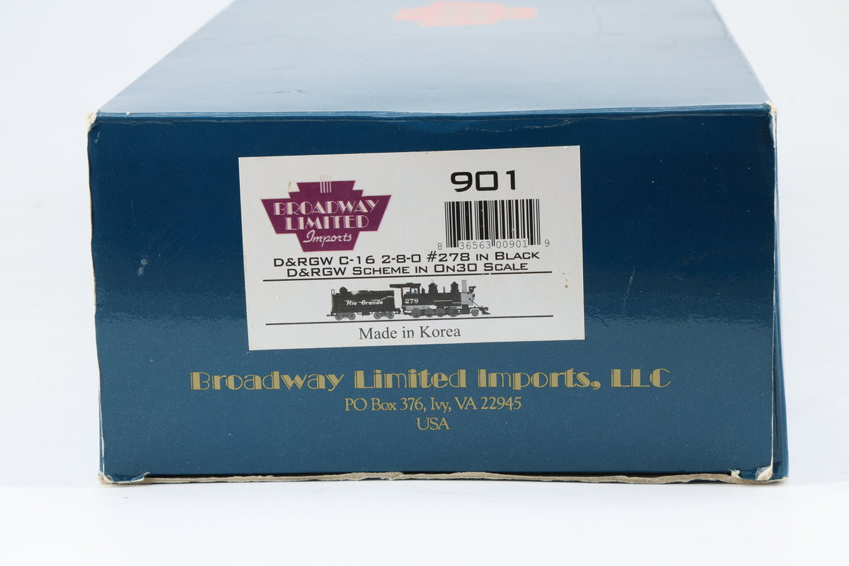 Broadway Limited Imports On30 D&RGW C-16 2-8-0 No. 278 DCC Sound