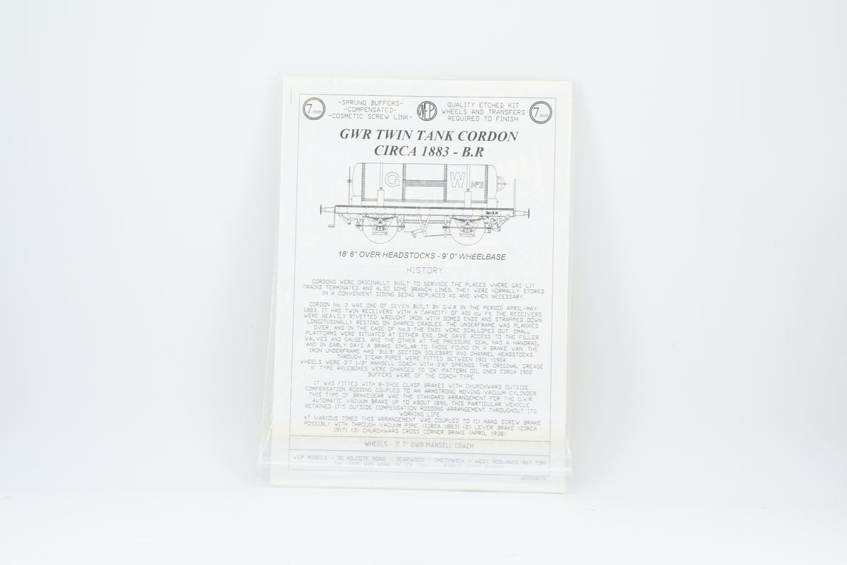 WEP Models Finescale O Gauge GWR/BR Twin Tank Cordon Kit