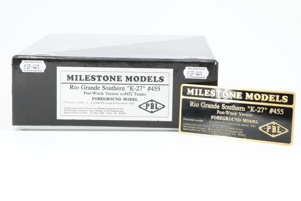 P–B–L Milestone Models Sn3 Rio Grande Southern K-27 2-8-2 No. 455 Weathered