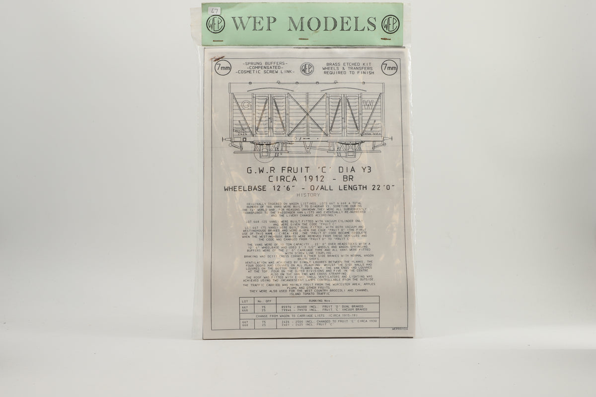 WEP Models Finescale O Gauge GWR Fruit 'C' (Diagram Y3) Kit