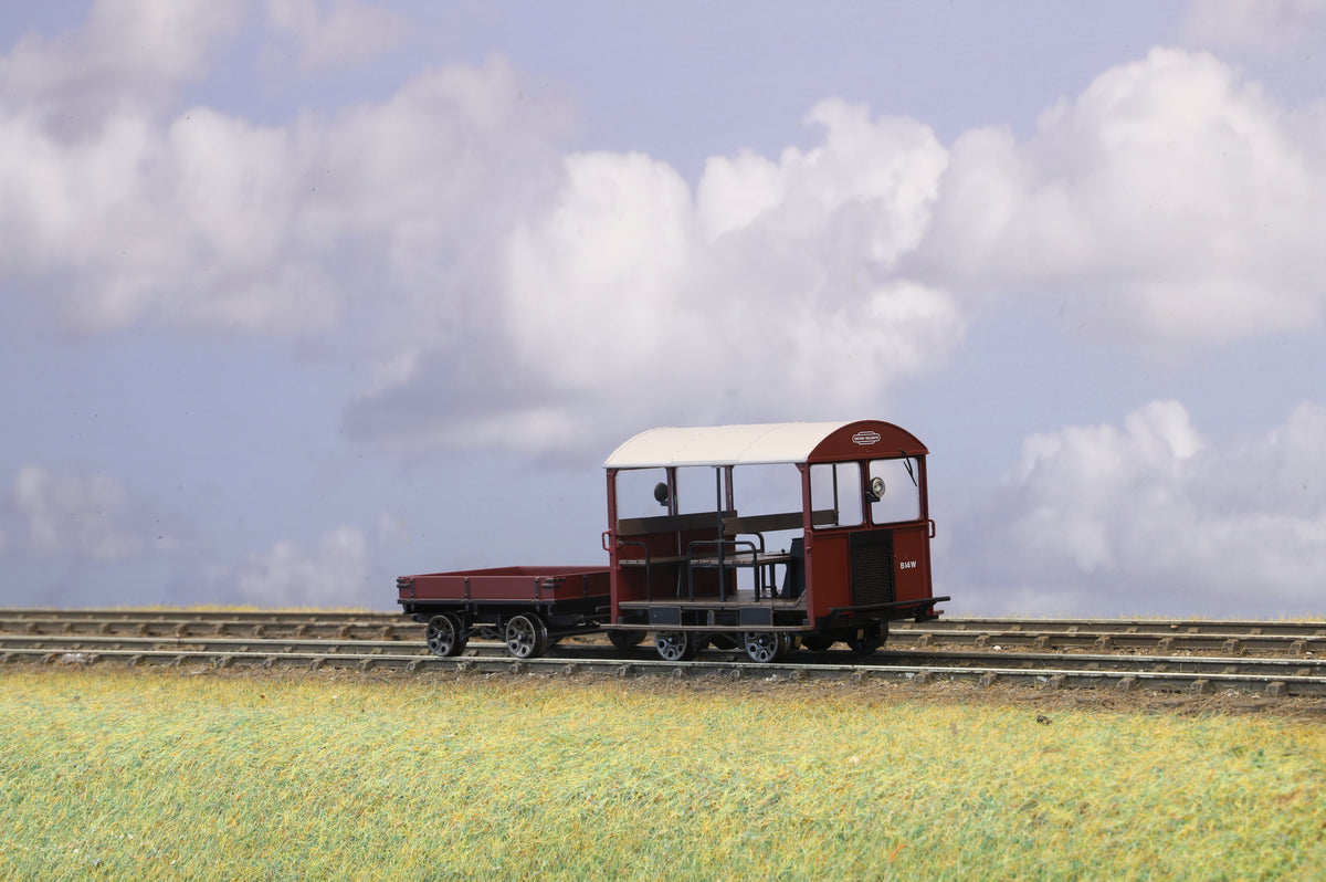 Finescale O Gauge Ellis Clark Trains Wickham Trolley & Trailer BR Maroon B14W