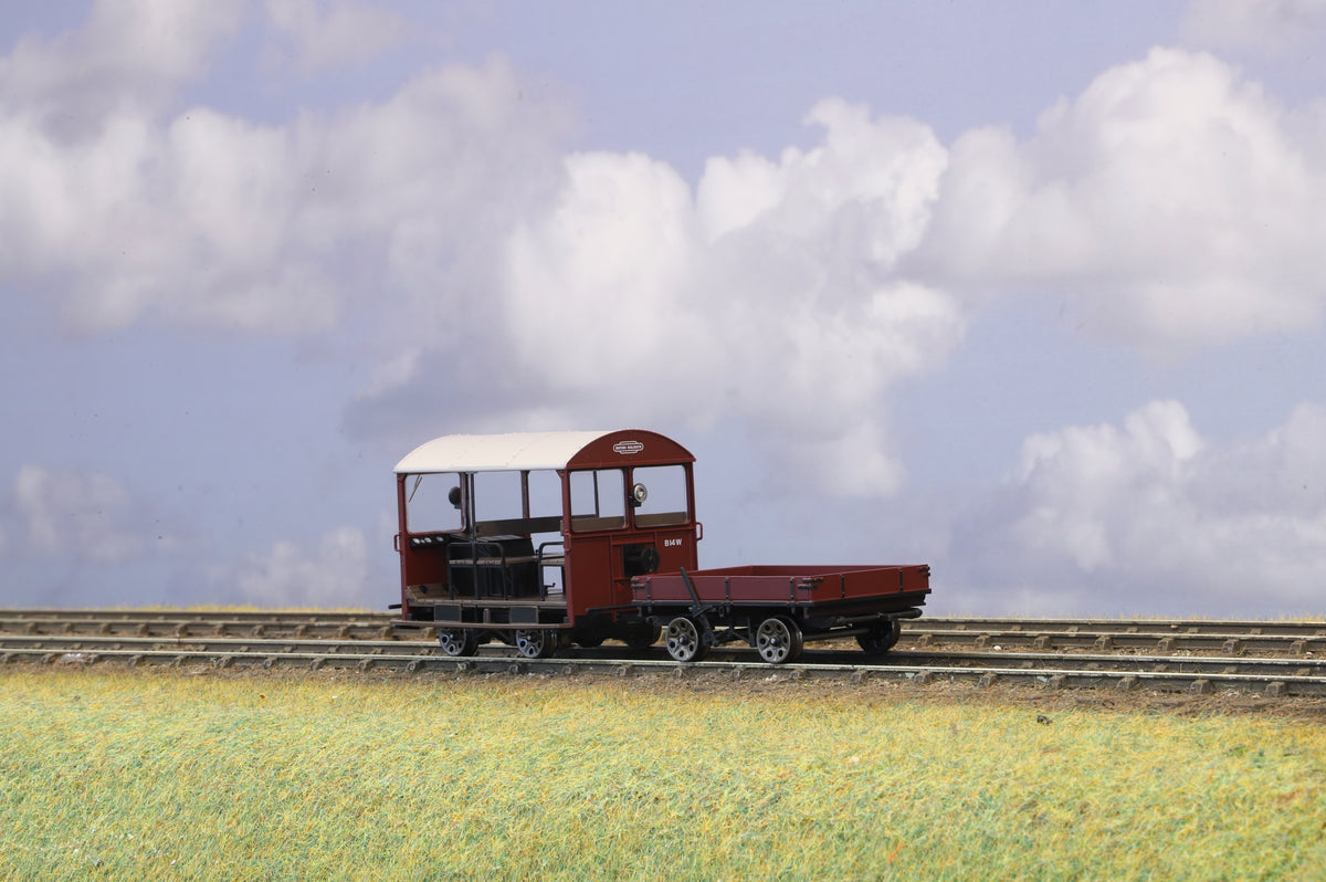 Finescale O Gauge Ellis Clark Trains Wickham Trolley & Trailer BR Maroon B14W