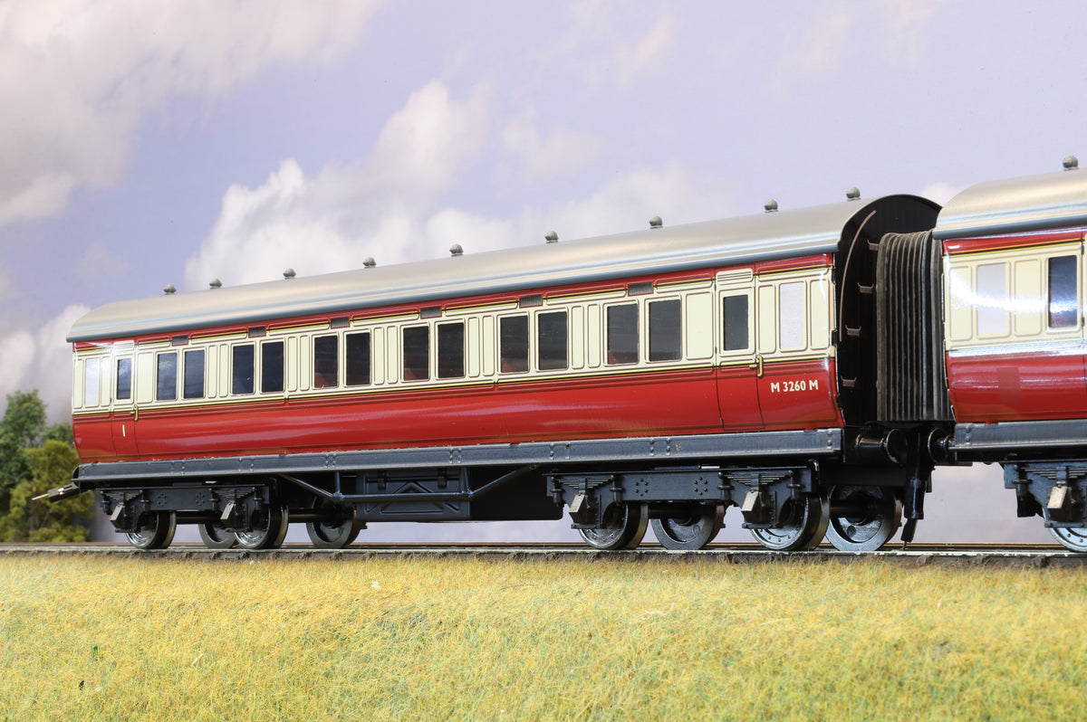 Darstaed Coarse Scale O Set of 3 LMS Period I Coaches BR Crimson &amp; Cream &#39;Set A&#39;