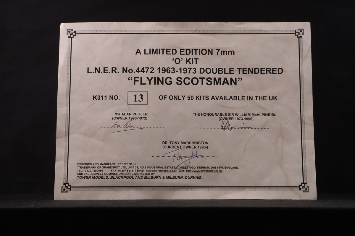 DJH (Kit-Built) Finescale O Gauge LNER Class A3 No. 4472 'Flying Scotsman' with Double Tender