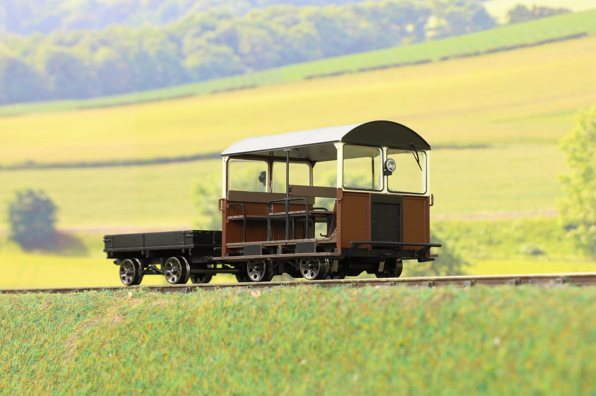 Ellis Clark Trains E1020ZS Finescale O Gauge Wickham Trolley &amp; Trailer, Chocolate &amp; Cream, Limited Edition, DCC Sound