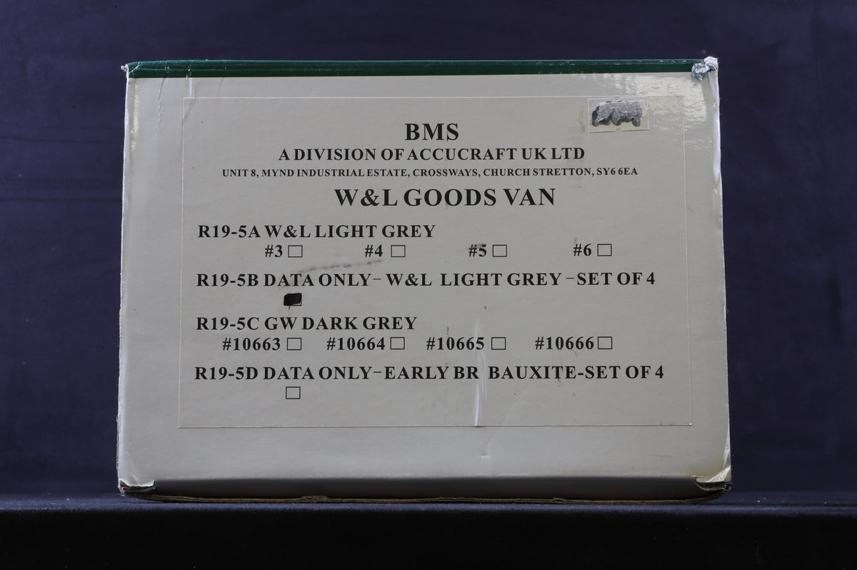BMS/Accucraft 16mm (32mm Gauge) W&L Goods Van R19-5B Data Only, Light Grey