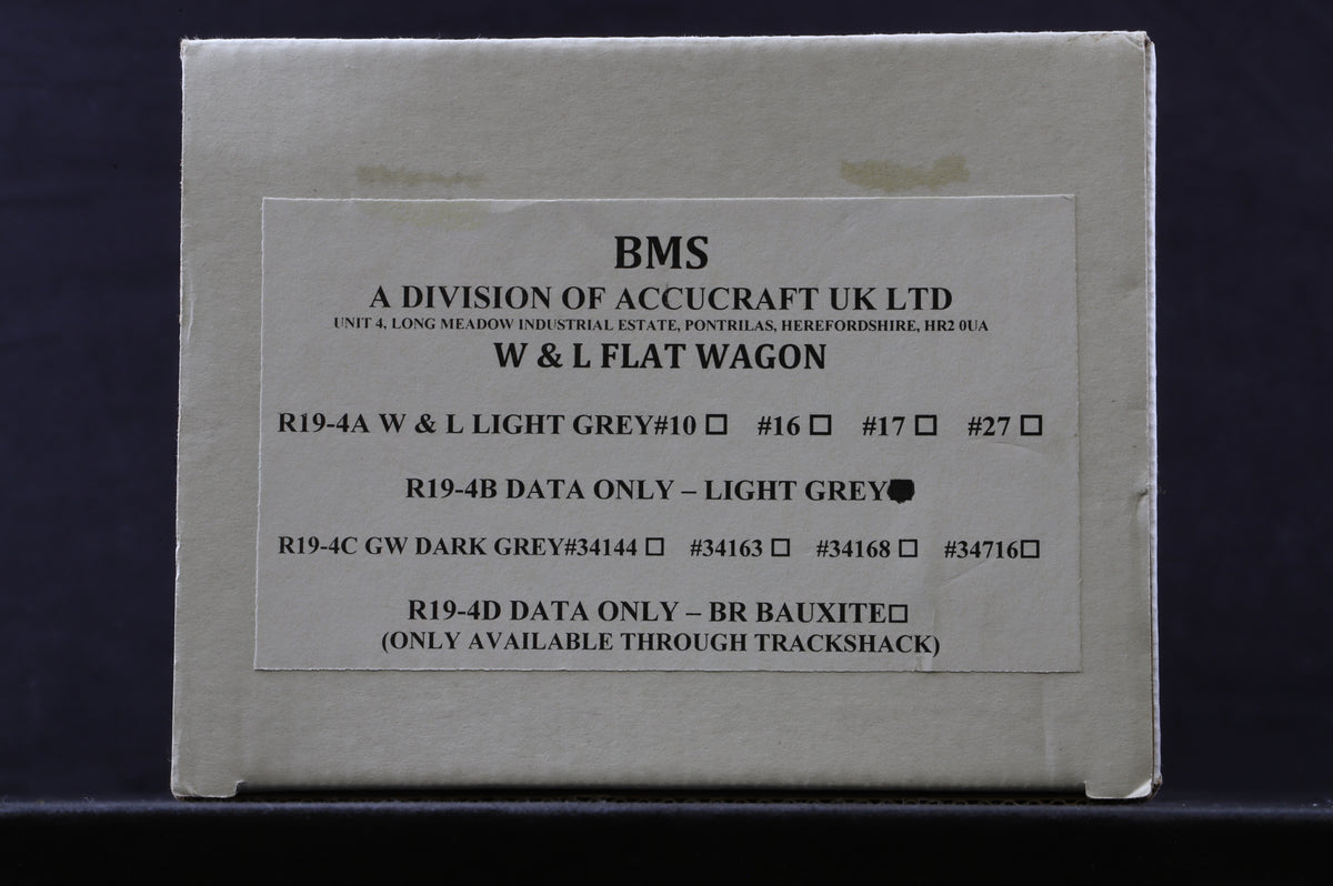 BMS/Accucraft 16mm (32mm Gauge) W&L Bolster Wagons R19-4B Data Only - Light Grey