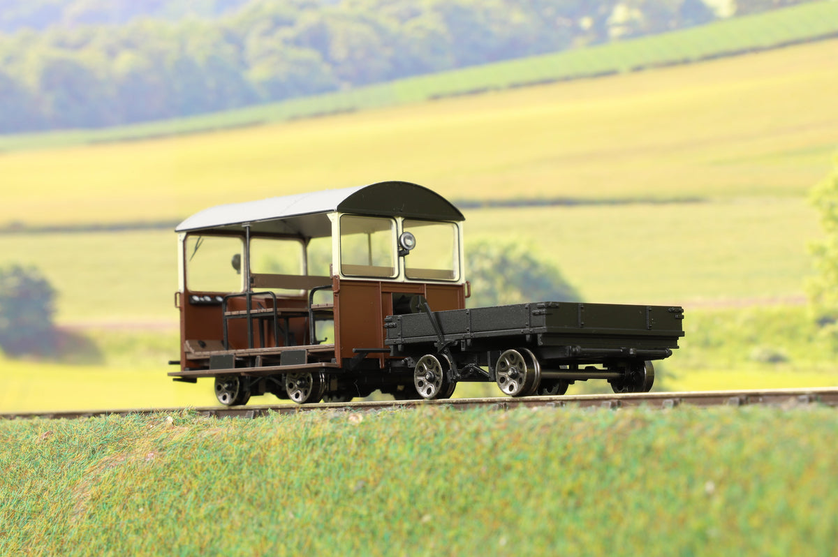 Ellis Clark Trains E1020Z Finescale O Gauge Wickham Trolley &amp; Trailer, Choc &amp; Cream, Limited Edition