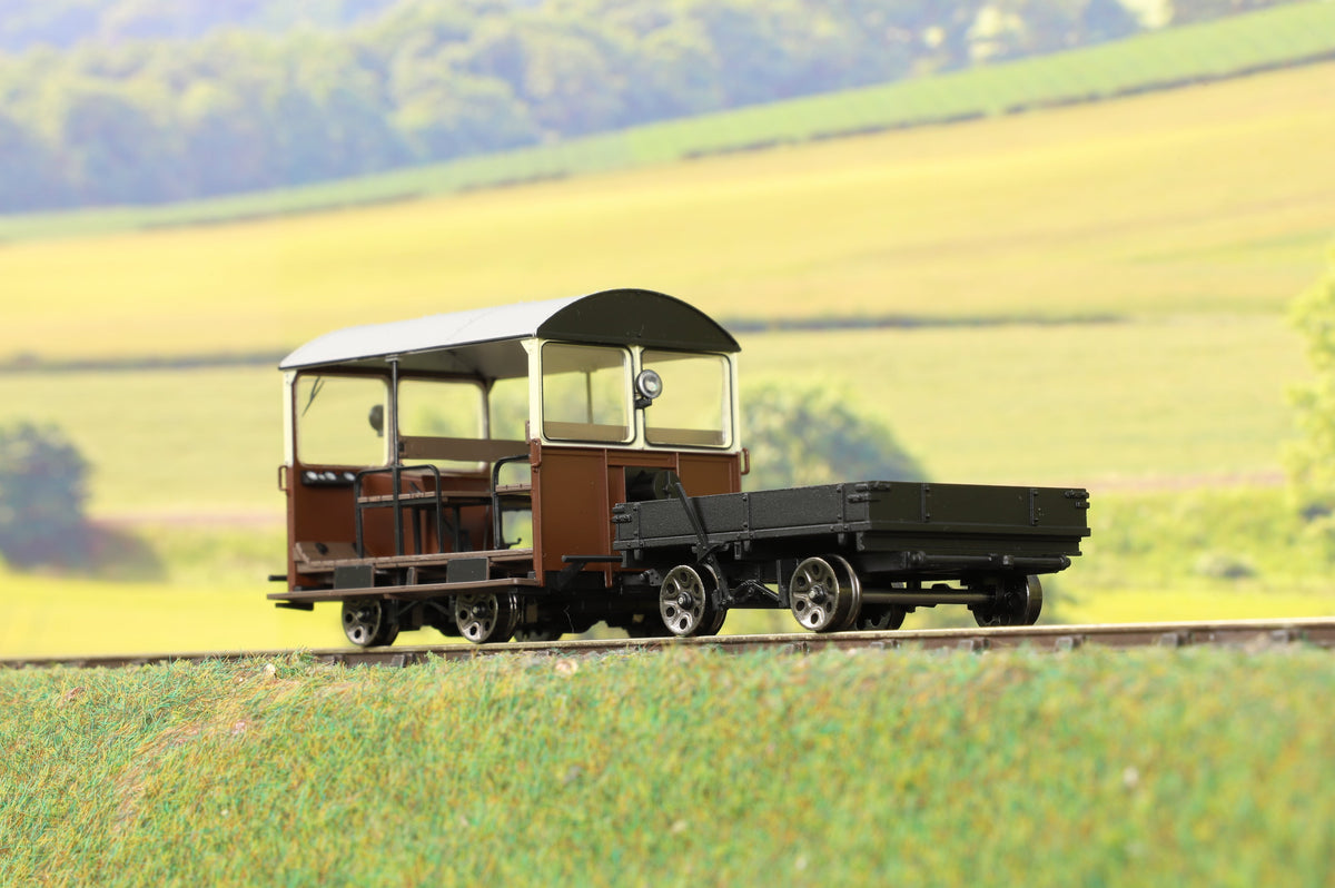 Ellis Clark Trains E1020ZS Finescale O Gauge Wickham Trolley &amp; Trailer, Chocolate &amp; Cream, Limited Edition, DCC Sound