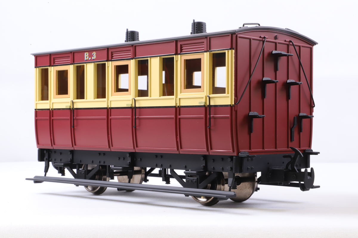 BMS/Accucraft 16mm Scale (45mm Gauge) Isle of Man Railway 4-Wheel Third Class Coach Maroon & Cream