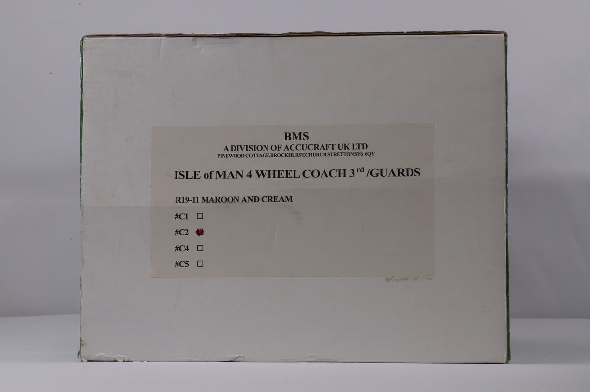 BMS/Accucraft 16mm Scale (45mm Gauge) Isle of Man Railway 4-Wheel Coach 3rd/Guards Maroon & Cream