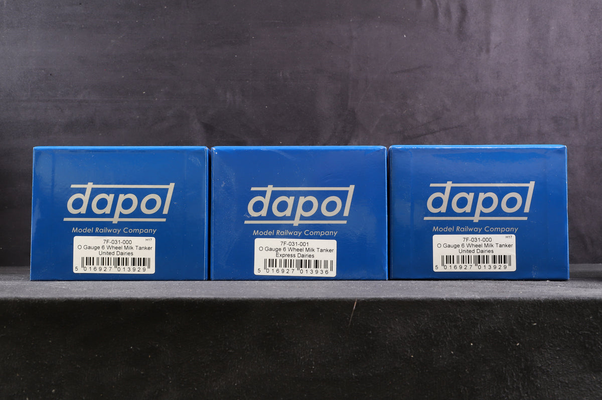 Dapol Finescale O Gauge Rake of 3 Six Wheel Milk Tankers