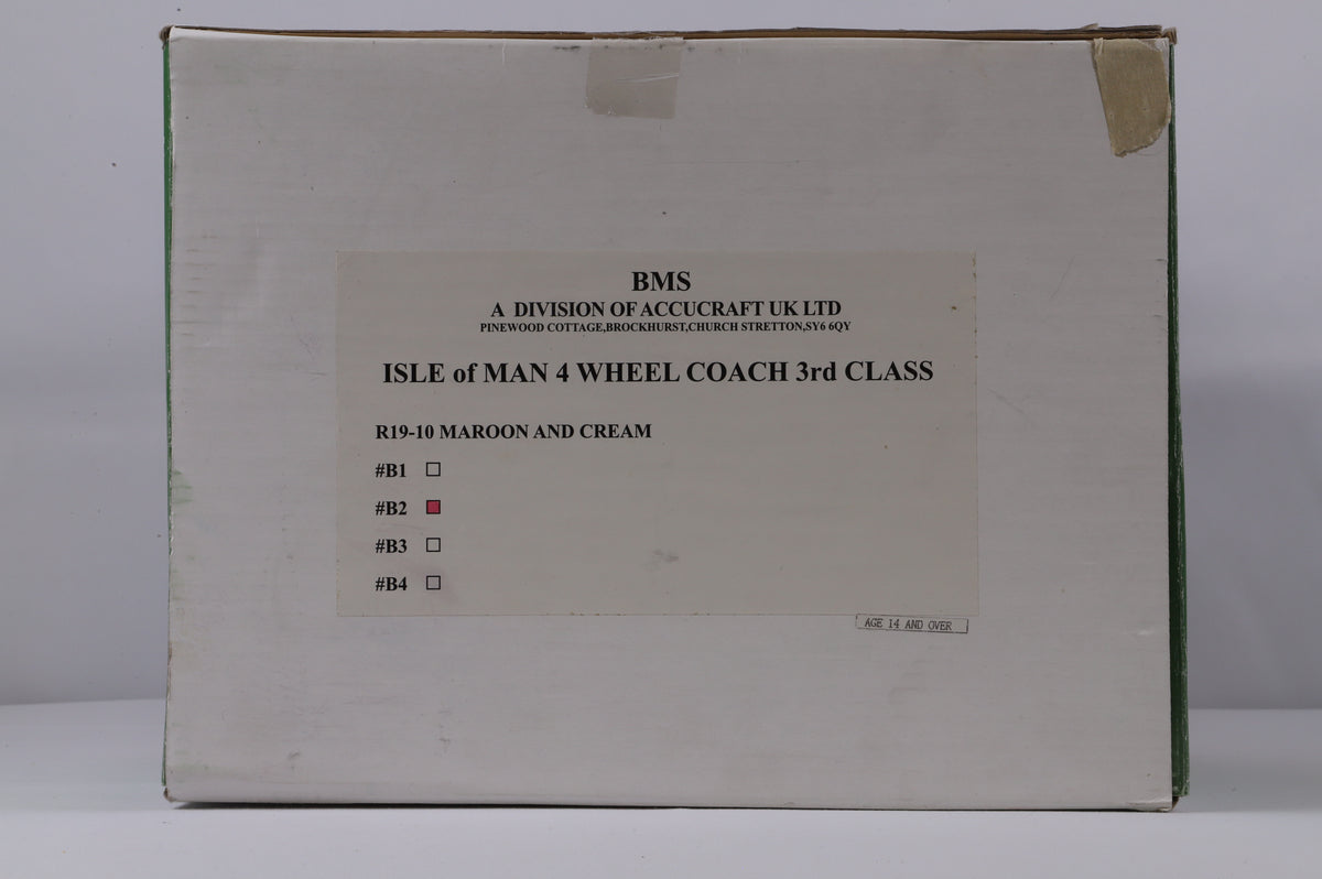 BMS/Accucraft 16mm Scale (45mm Gauge) Isle of Man Railway 4-Wheel Third Class Coach Maroon & Cream