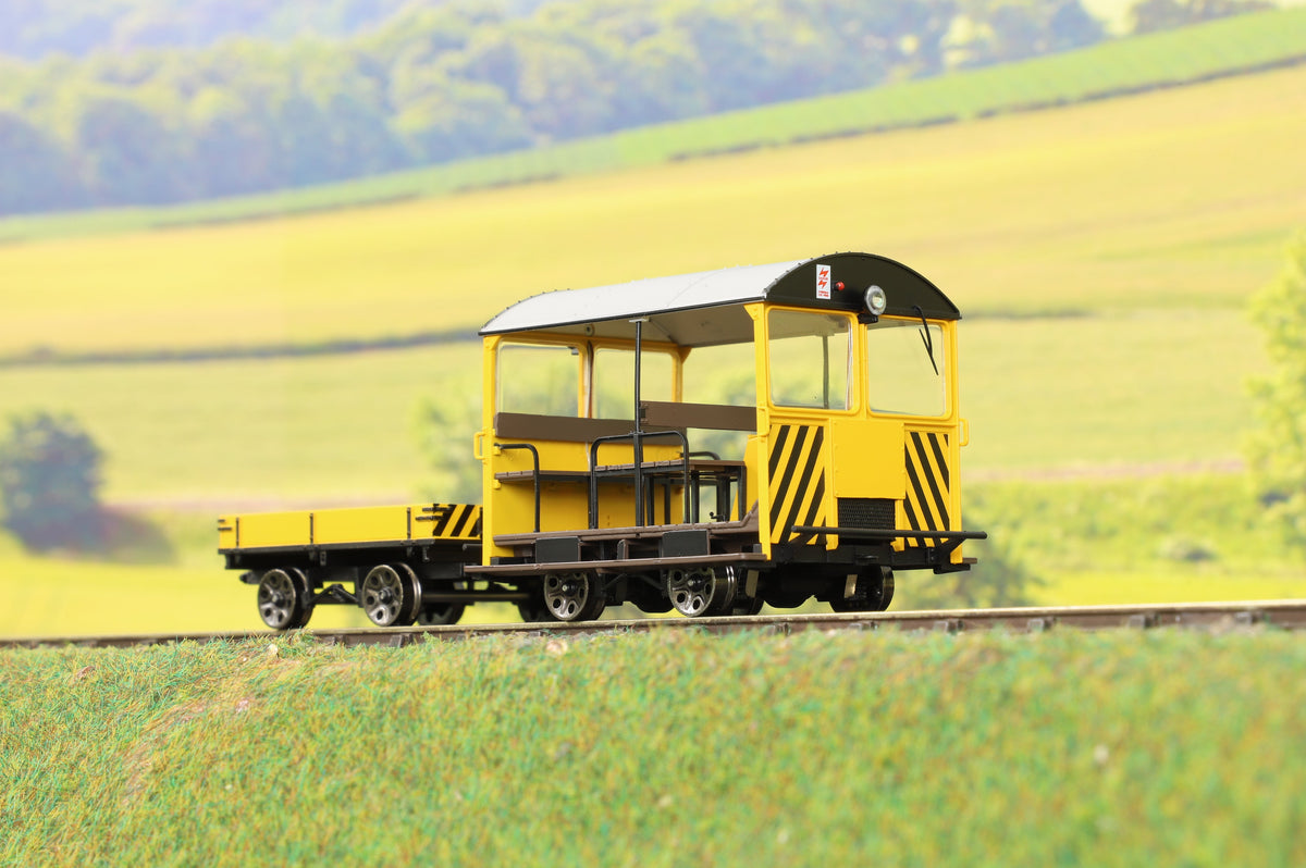 Ellis Clark Trains E1019U Finescale O Gauge Wickham Trolley &amp; Trailer, Engineers Yellow &#39;Unnumbered&#39;