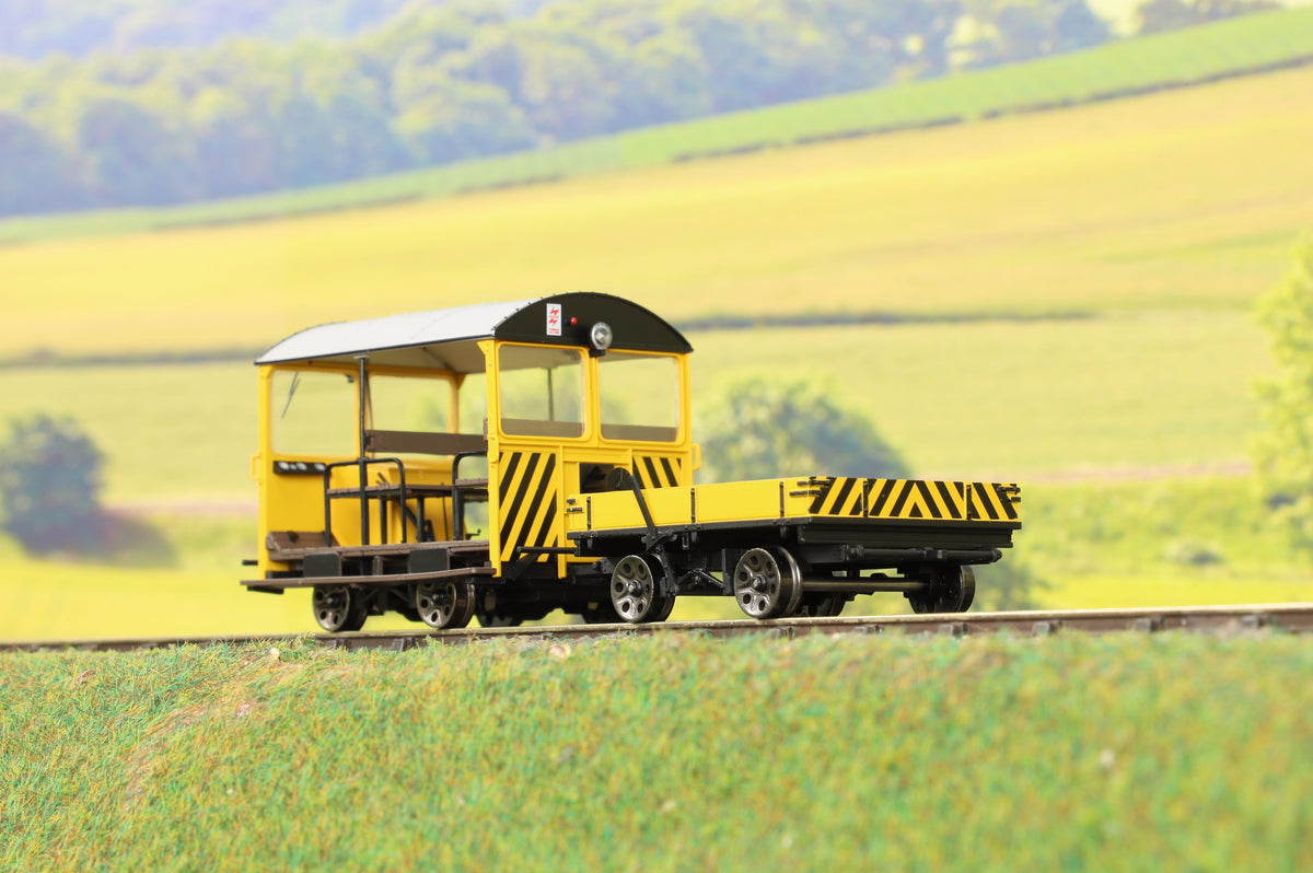 Ellis Clark Trains E1019U Finescale O Gauge Wickham Trolley &amp; Trailer, Engineers Yellow &#39;Unnumbered&#39;