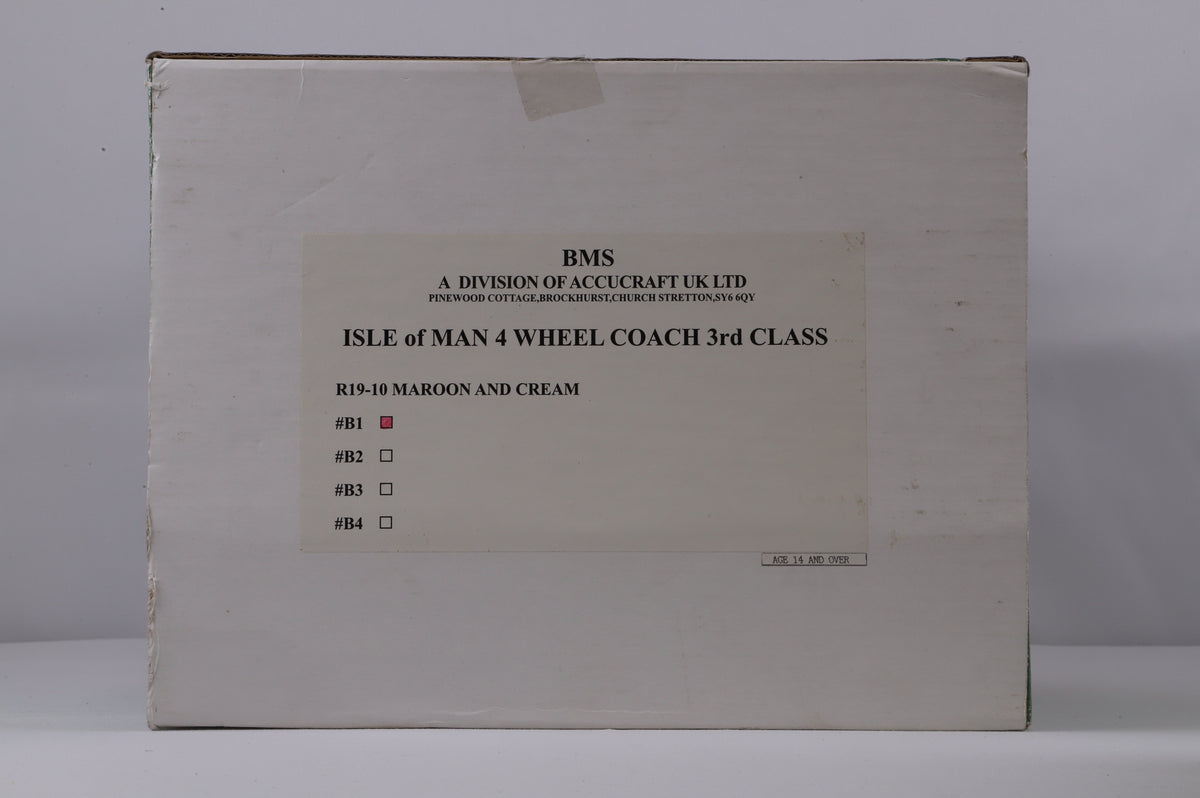 BMS/Accucraft 16mm Scale (45mm Gauge) Isle of Man Railway 4-Wheel Third Class Coach Maroon & Cream