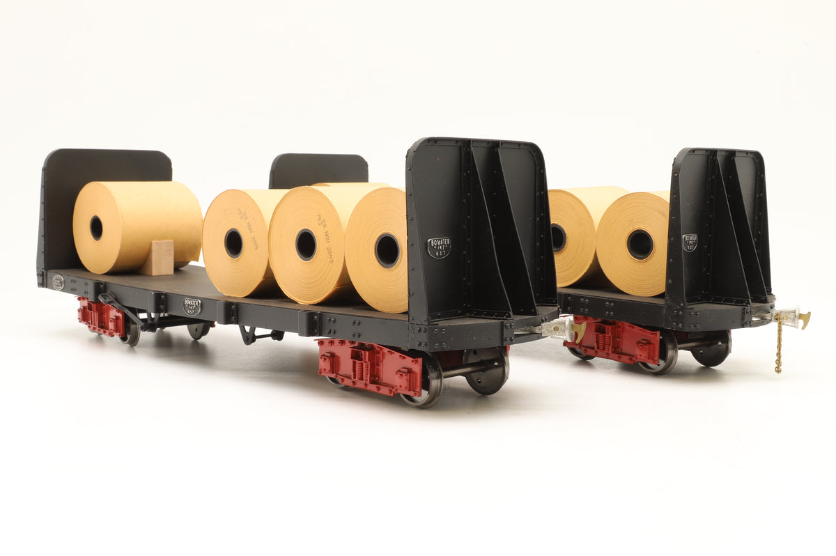 Kit-built 16mm Scale Bowaters (Sittingbourne & Kemsley) Pair of Bogie Flat Wagons