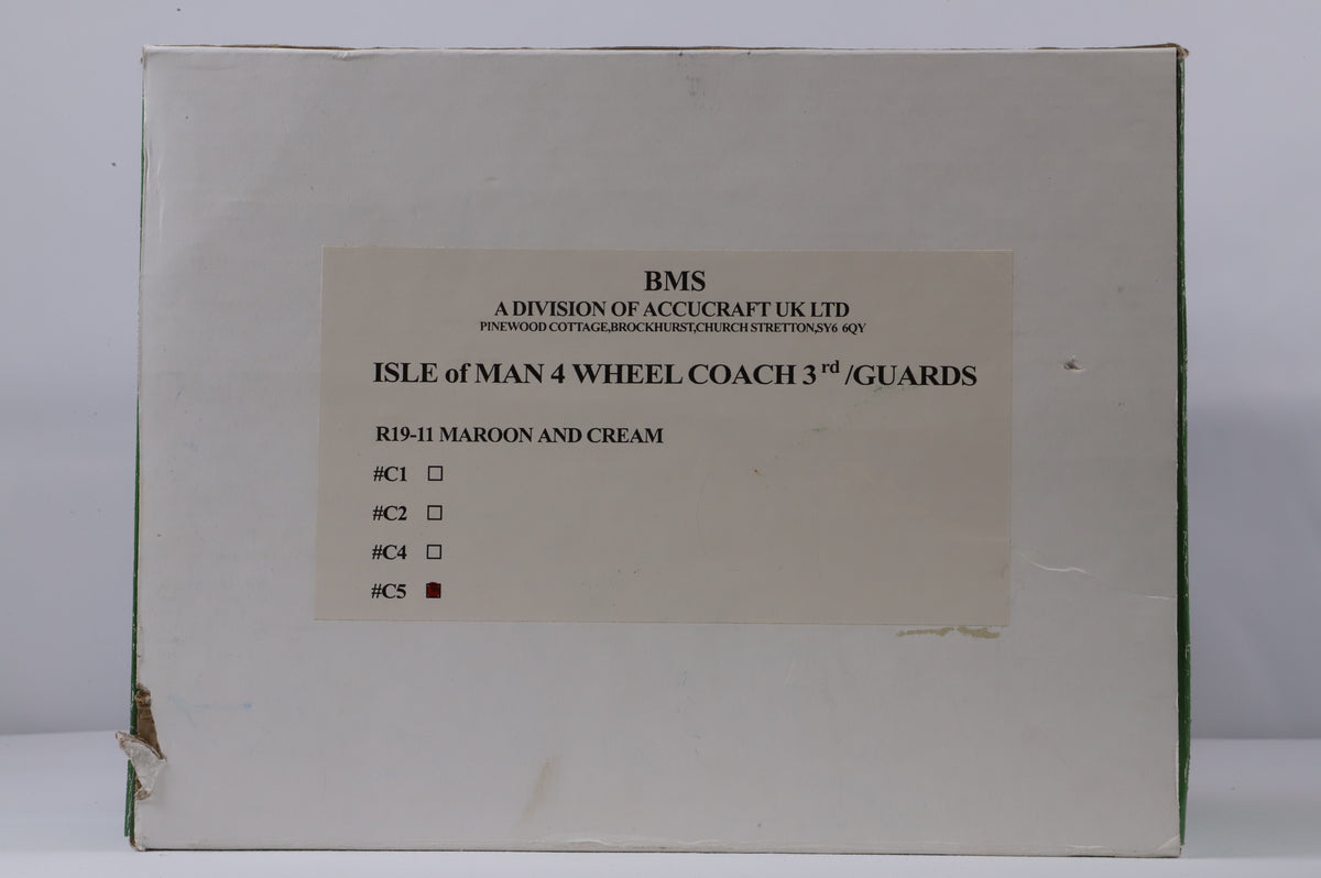 BMS/Accucraft 16mm Scale (45mm Gauge) Isle of Man Railway 4-Wheel  Coach 3rd/Guards Maroon & Cream