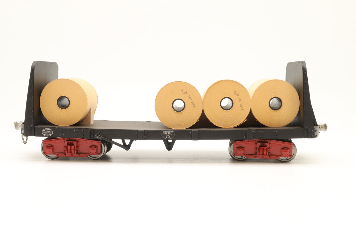 Kit-built 16mm Scale Bowaters (Sittingbourne & Kemsley) Pair of Bogie Flat Wagons