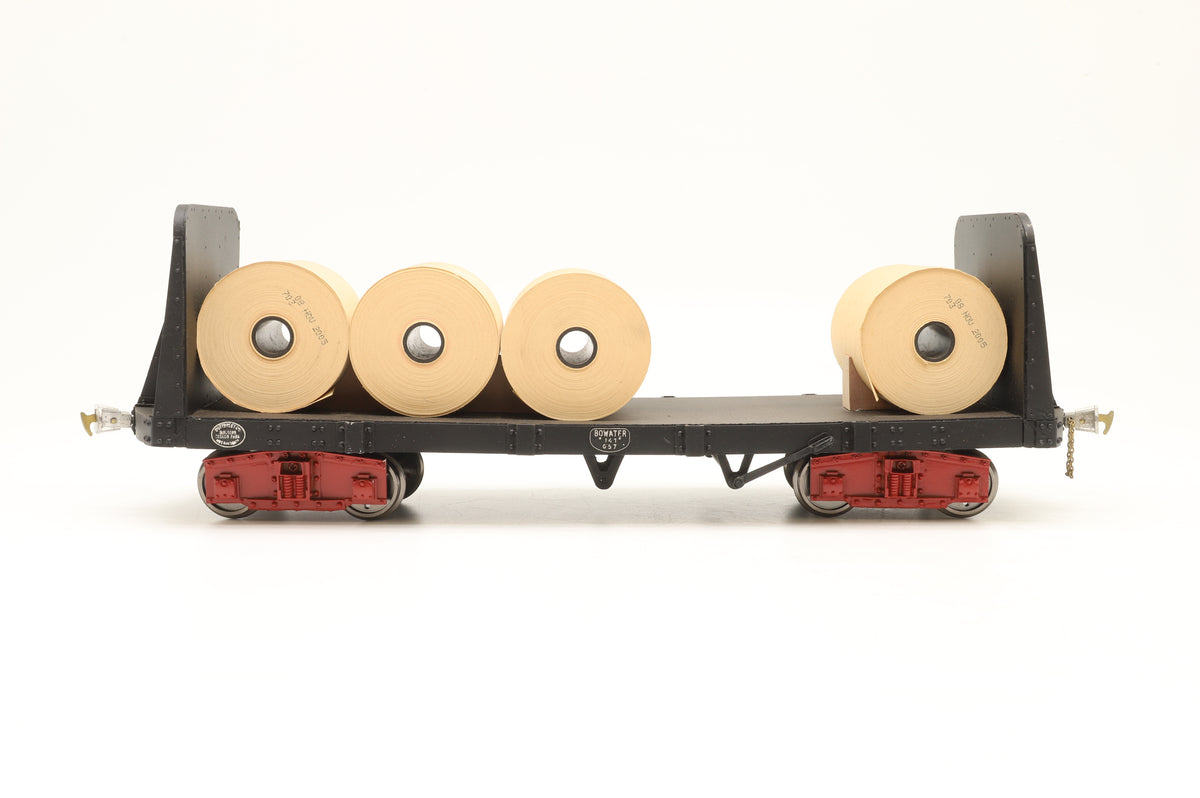 Kit-built 16mm Scale Bowaters (Sittingbourne & Kemsley) Pair of Bogie Flat Wagons