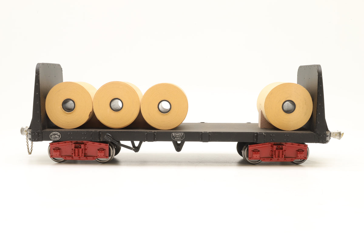 Kit-built 16mm Scale Bowaters (Sittingbourne & Kemsley) Pair of Bogie Flat Wagons