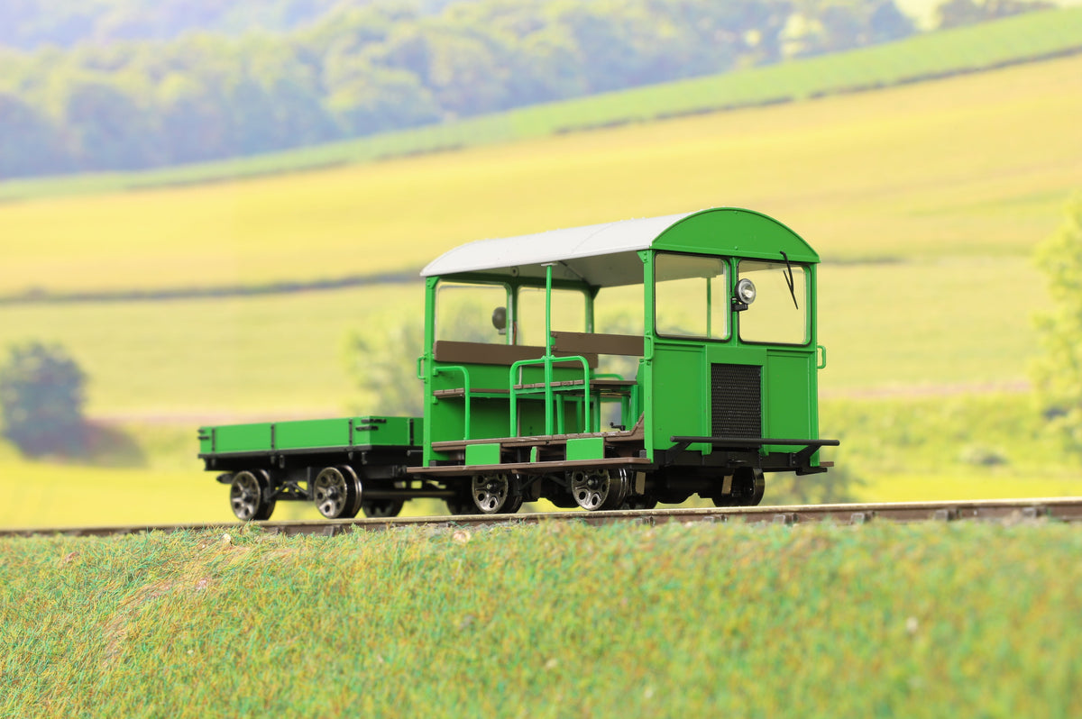 Ellis Clark Trains E1017U Finescale O Gauge Wickham Trolley &amp; Trailer, BR (SR) Green &#39;Un-numbered&#39;