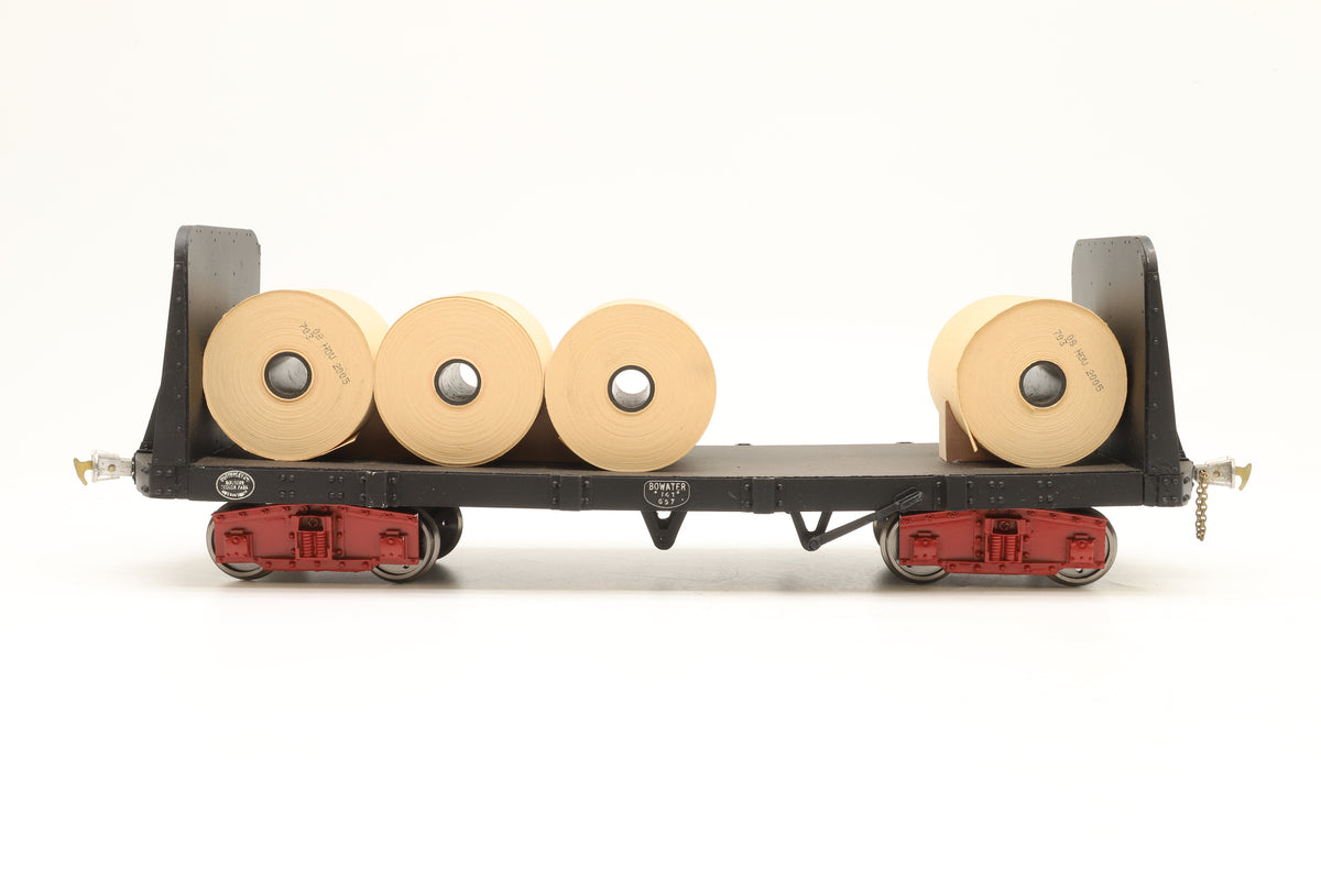 Kit-built 16mm Scale Bowaters (Sittingbourne & Kemsley) Pair of Bogie Flat Wagons