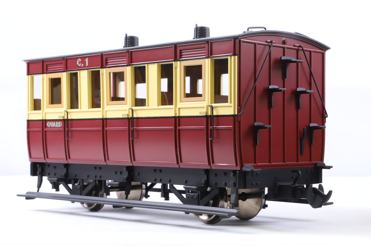 BMS/Accucraft 16mm Scale (45mm Gauge) Isle of Man Railway 4-Wheel Coach 3rd/Guards Maroon & Cream