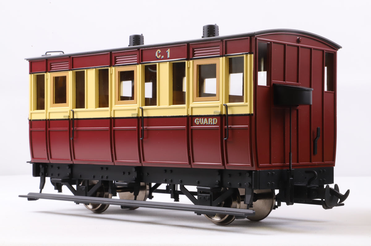 BMS/Accucraft 16mm Scale (45mm Gauge) Isle of Man Railway 4-Wheel Coach 3rd/Guards Maroon & Cream