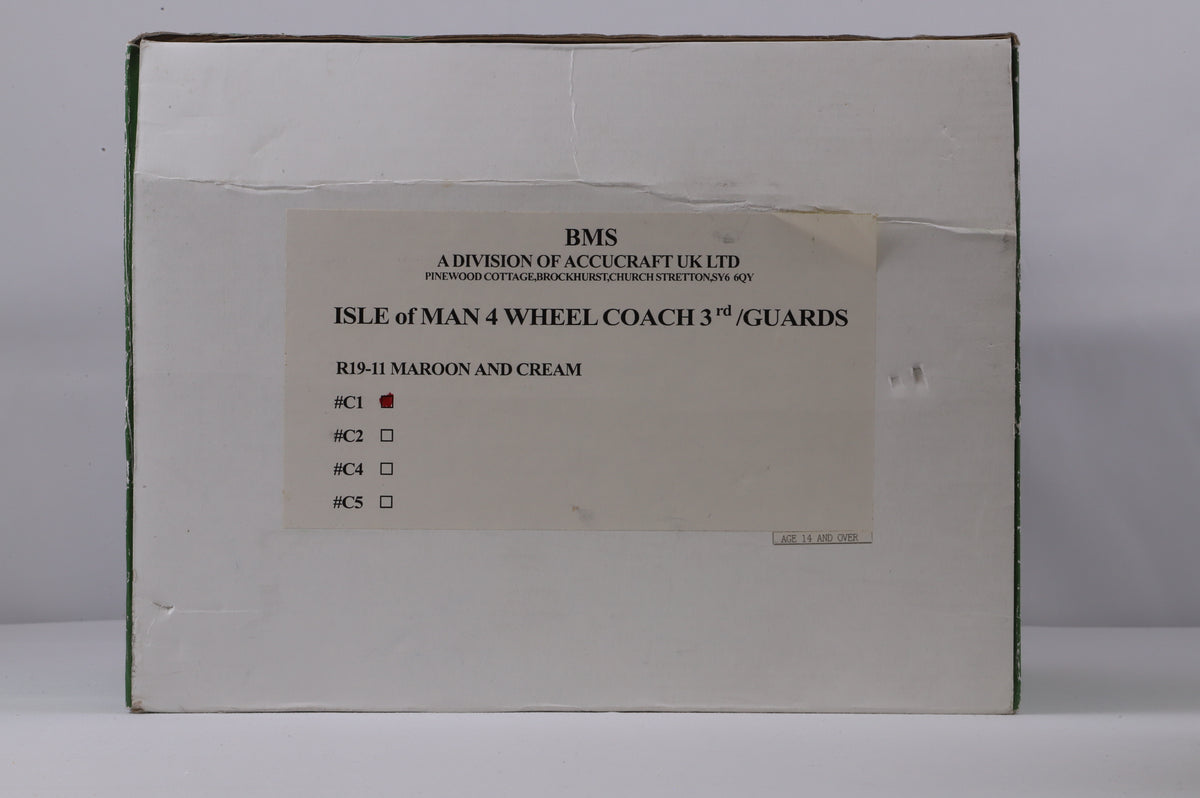 BMS/Accucraft 16mm Scale (45mm Gauge) Isle of Man Railway 4-Wheel Coach 3rd/Guards Maroon & Cream