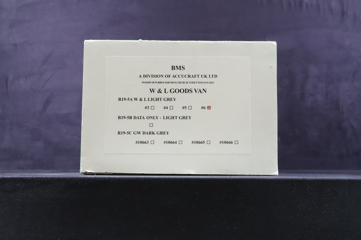 BMS/Accucraft 16mm (32mm Gauge) W&amp;L Goods Van R19-5A W&amp;L Light Grey &#39;6&#39;